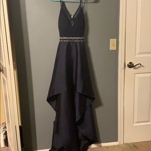 Dark blue prom dress.